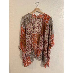 Y Umgee 70’s Style Hippie Floral Patchwork Burnt Orange Semi Sheer Open Kimono